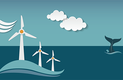 Image of a wind farm and a whale